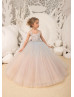 Beaded Light Blue Lace Tulle Chic Flower Girl Dress